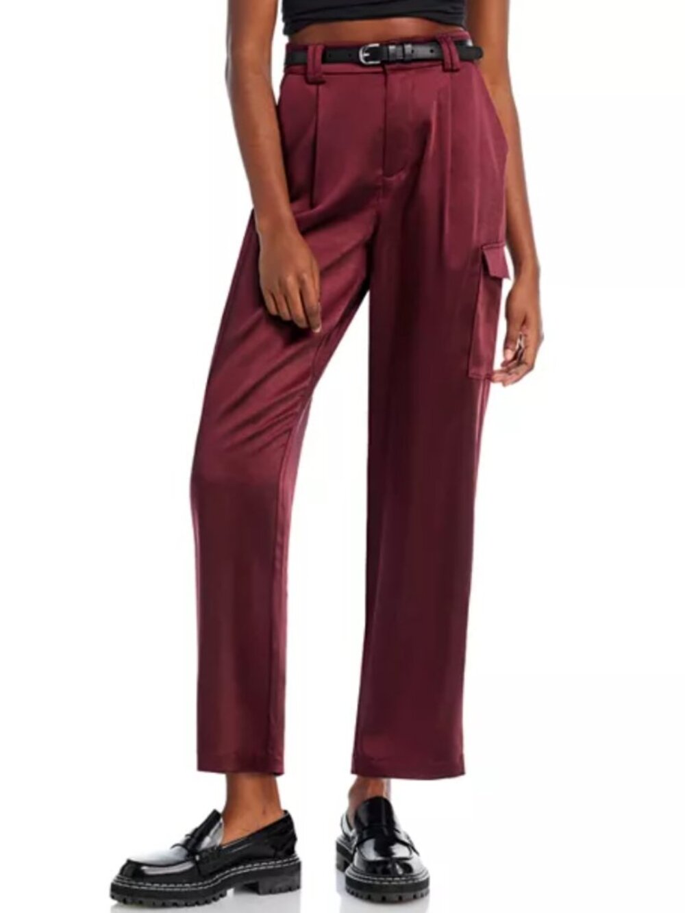 PAIGE Malika Cargo Pants – Dusty Cherrywood Satin – Size 14 (NWT)